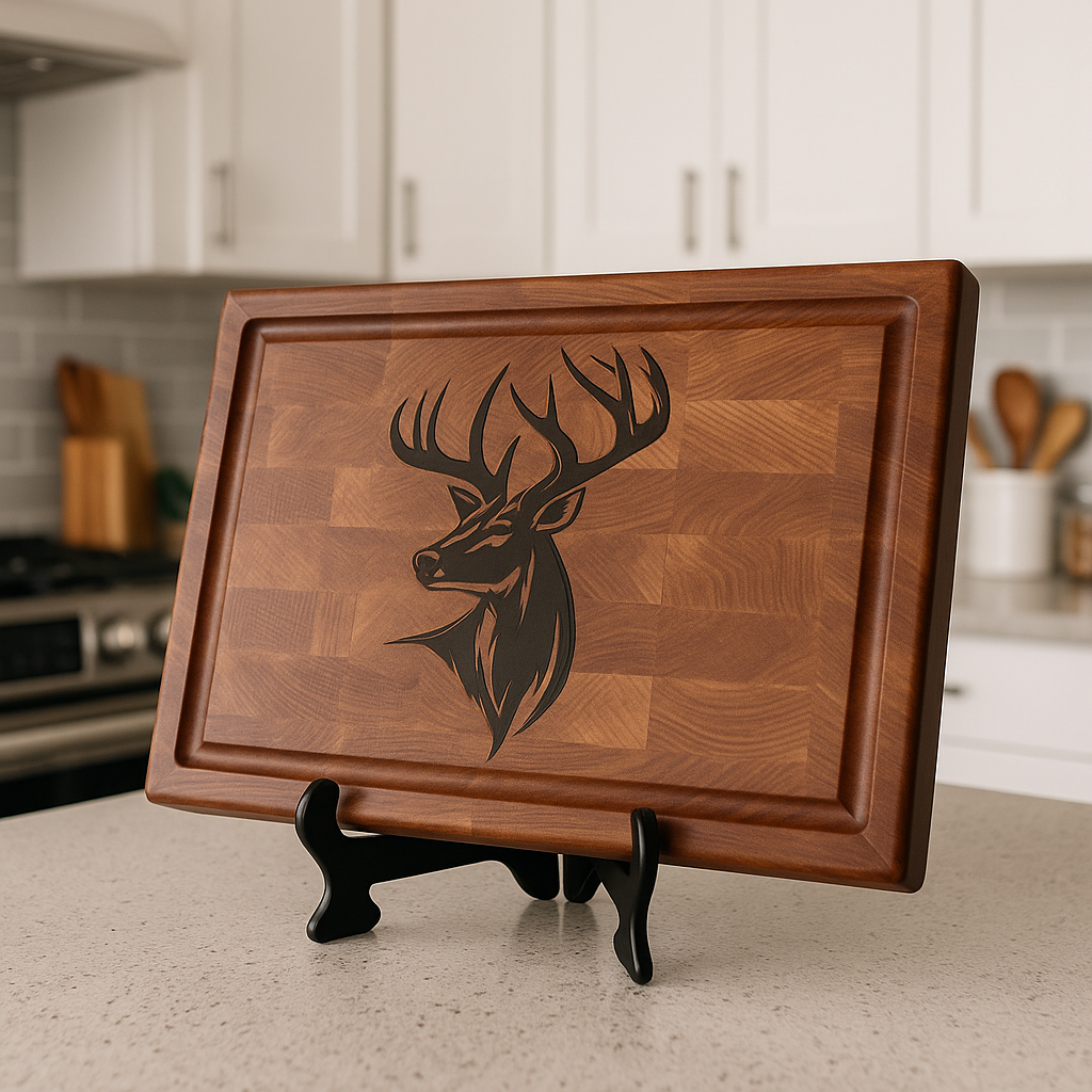 Maple End Grain Cutting Board with Walnut Deer Inlay