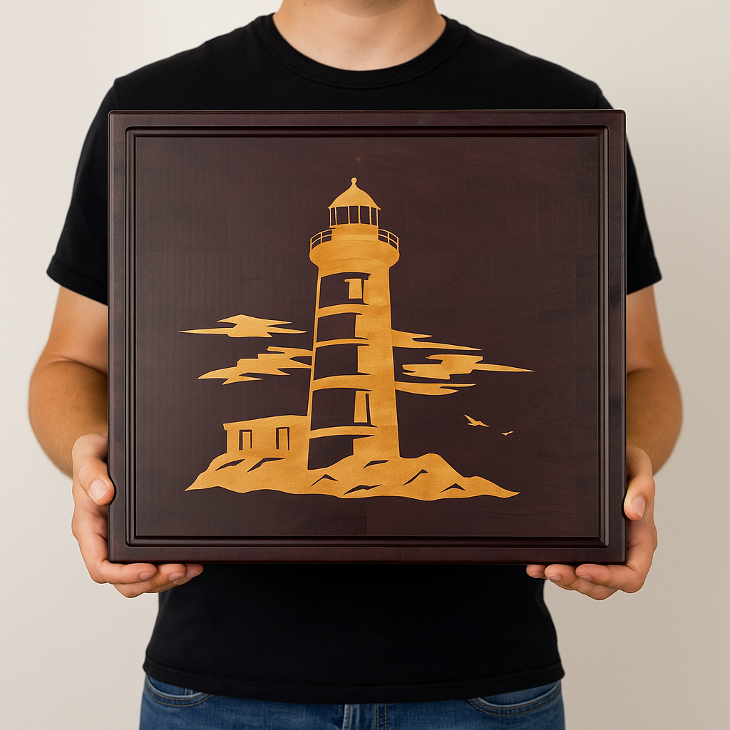 Purpleheart End Grain Cutting Board with Maple Lighthouse