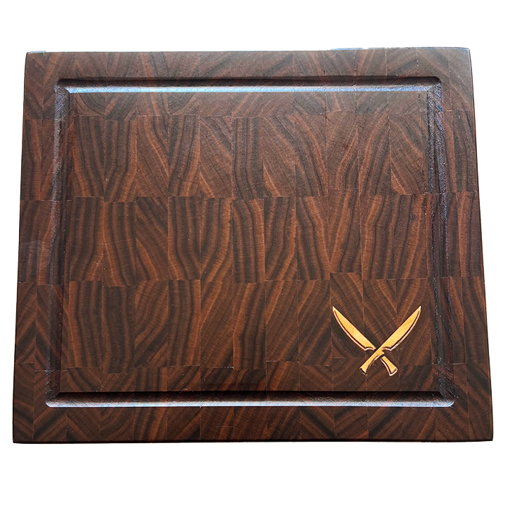 Everyday Walnut Cutting Board with Crossed Knives Inlay