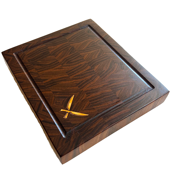 Everyday Walnut Cutting Board with Crossed Knives Inlay
