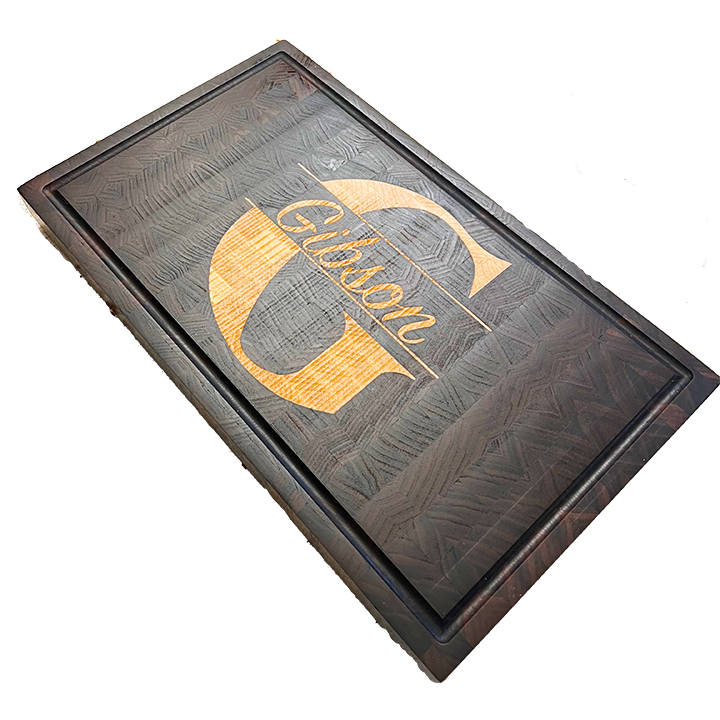 Signature Series Walnut Cutting Board with Custom Maple Monogram Inlay
