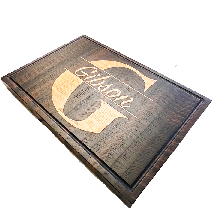 Signature Series Walnut Cutting Board with Custom Maple Monogram Inlay