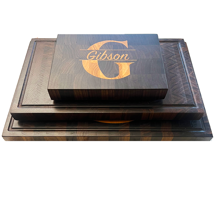 Signature Series Walnut Cutting Board Set – 3-Piece with Custom Maple Monogram Inlay
