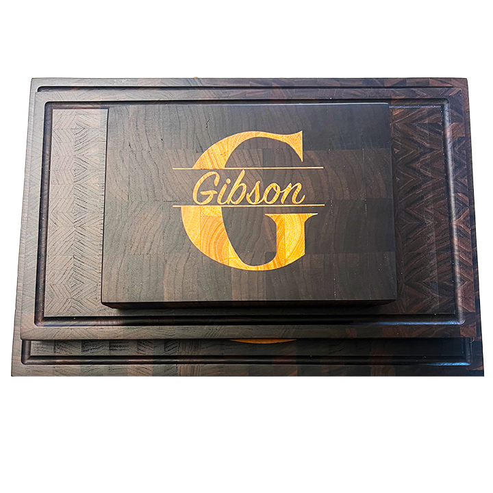 Signature Series Walnut Cutting Board Set – 3-Piece with Custom Maple Monogram Inlay