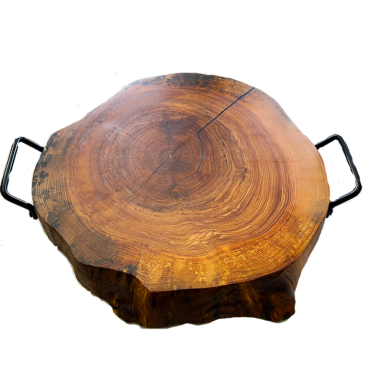 Solid Ash Live Edge Round Charcuterie Board – 22” with Epoxy Fill, Rubber Feet & Serving Handles