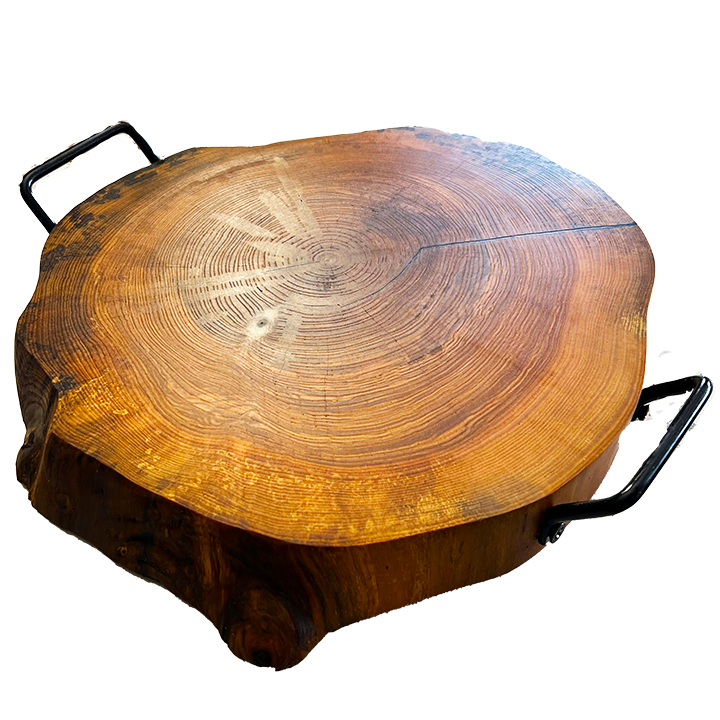 Solid Ash Live Edge Round Charcuterie Board – 22” with Epoxy Fill, Rubber Feet & Serving Handles