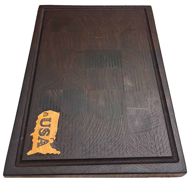 Signature Walnut End Grain Cutting Board with USA Maple Inlay