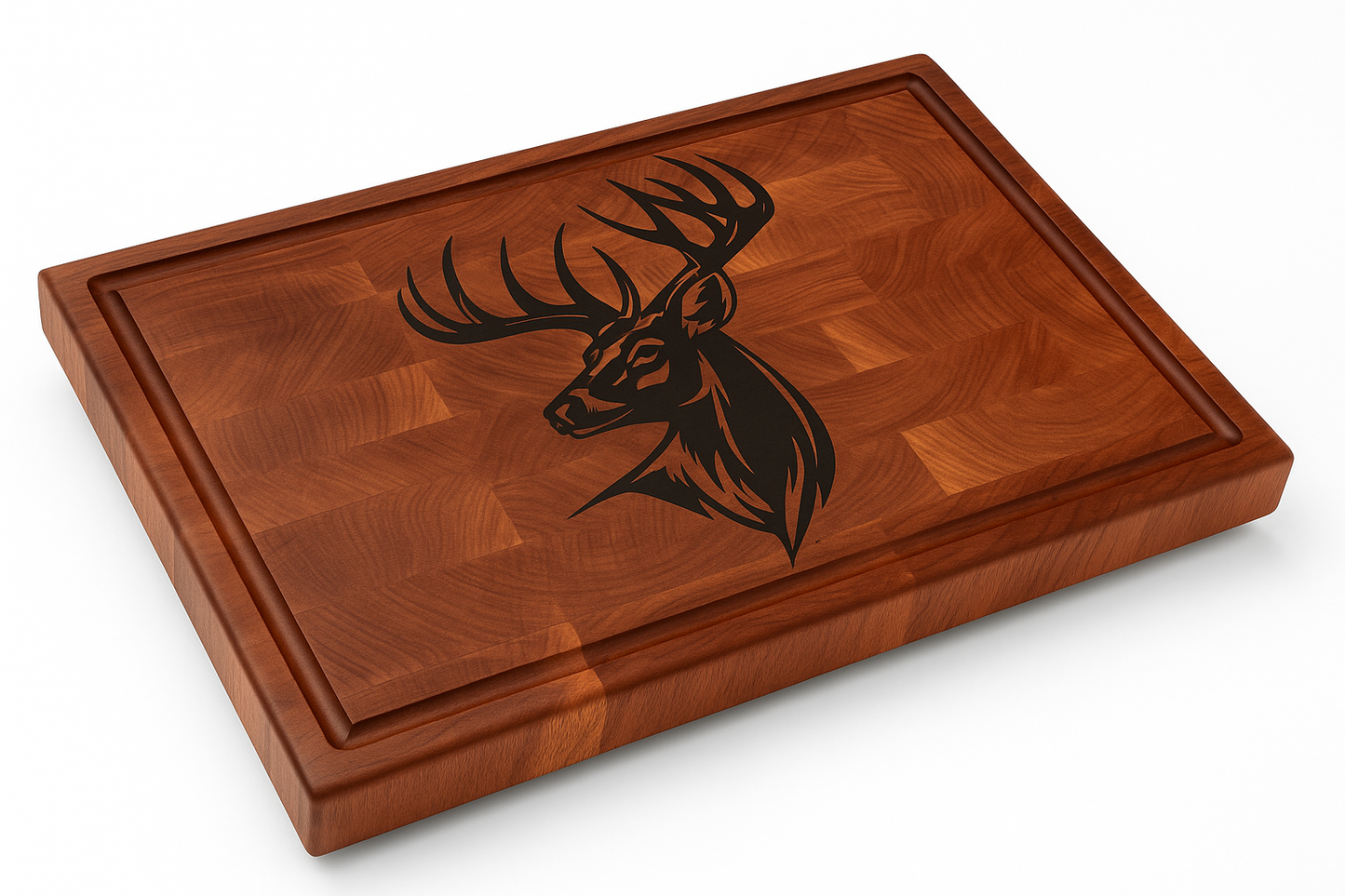 Maple End Grain Cutting Board with Walnut Deer Inlay