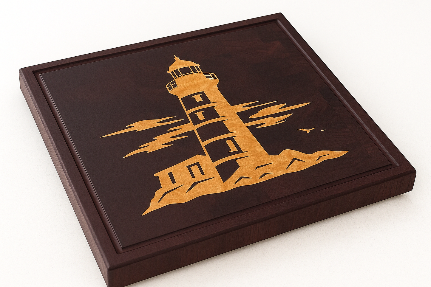 Purpleheart End Grain Cutting Board with Maple Lighthouse