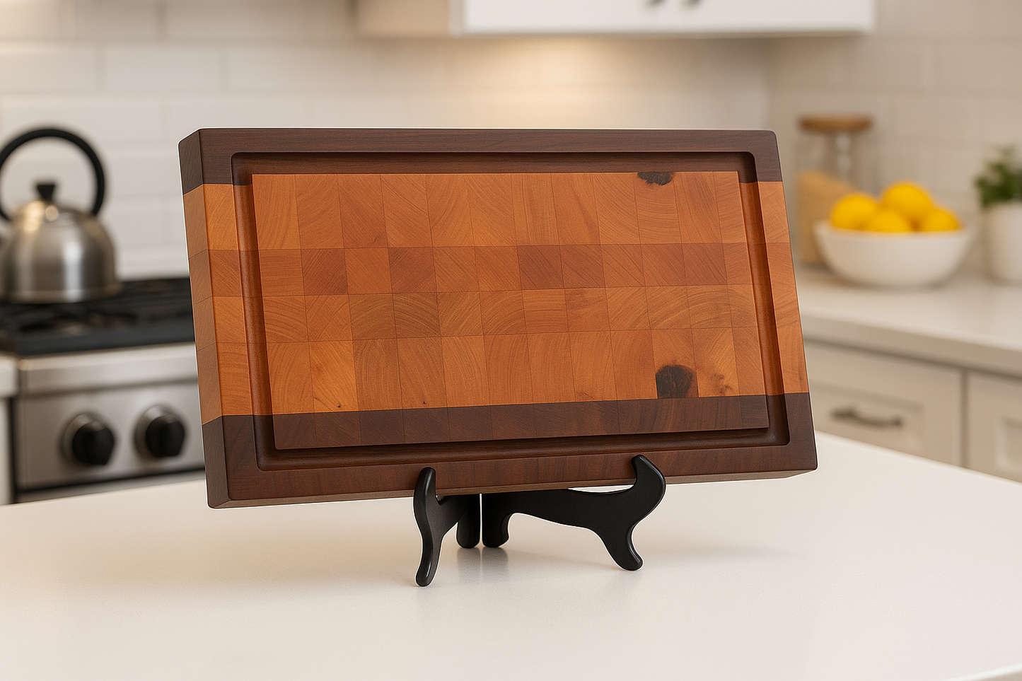 Maple End Grain Cutting Board with Walnut Stripes