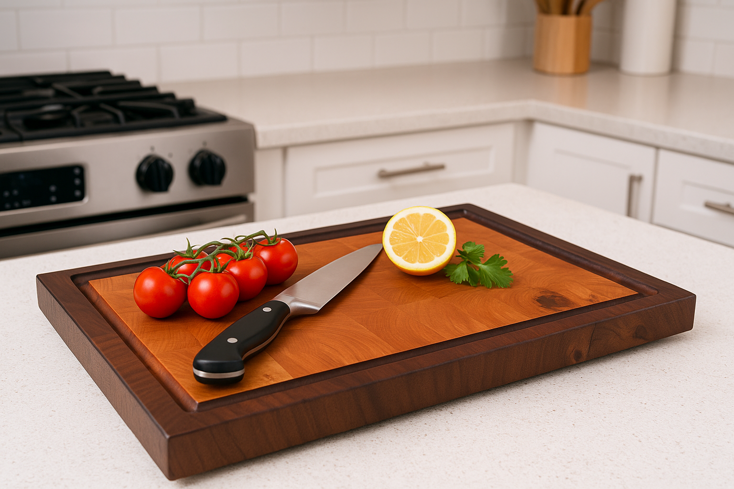 Maple End Grain Cutting Board with Walnut Stripes