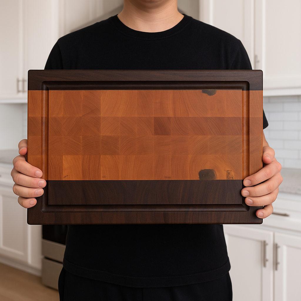 Maple End Grain Cutting Board with Walnut Stripes