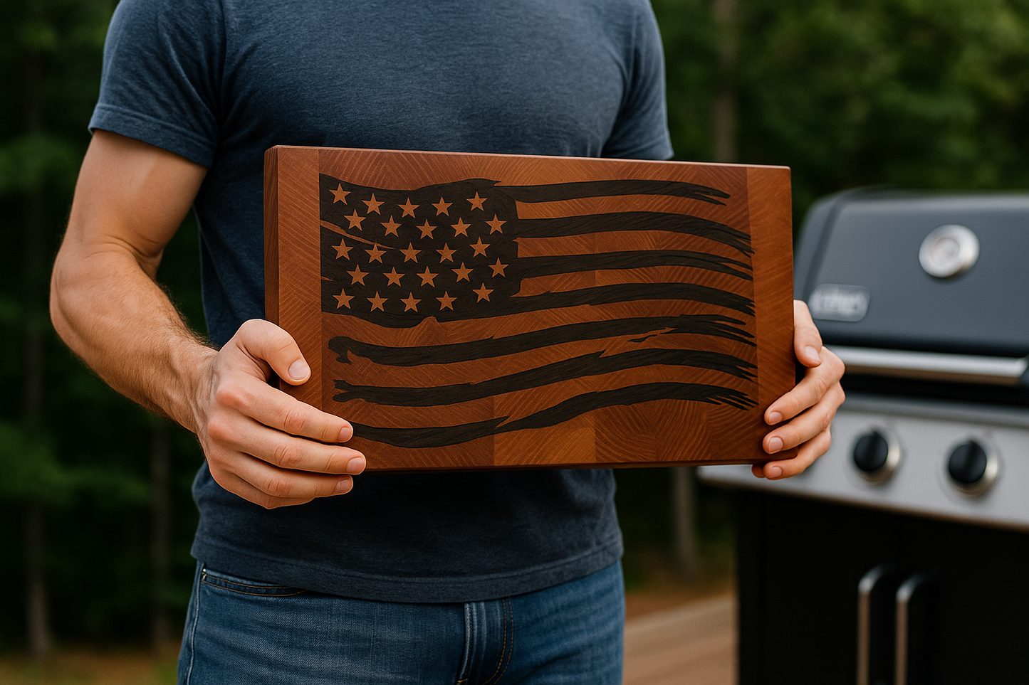 Tattered Glory Inlay End Grain Cutting Board – Maple with Walnut Flag