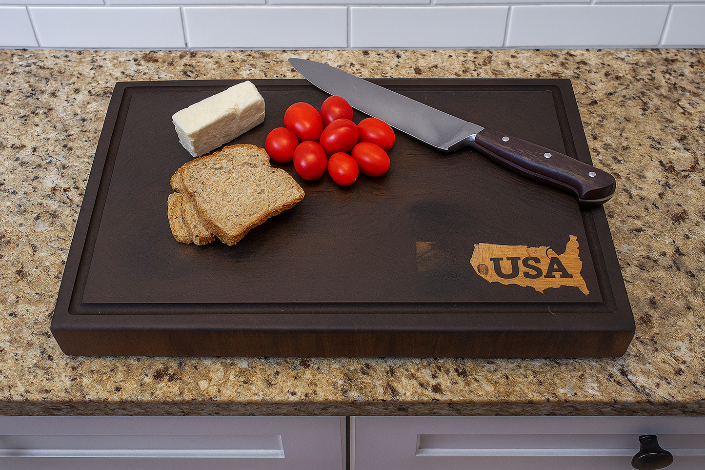 Signature Walnut End Grain Cutting Board with USA Maple Inlay
