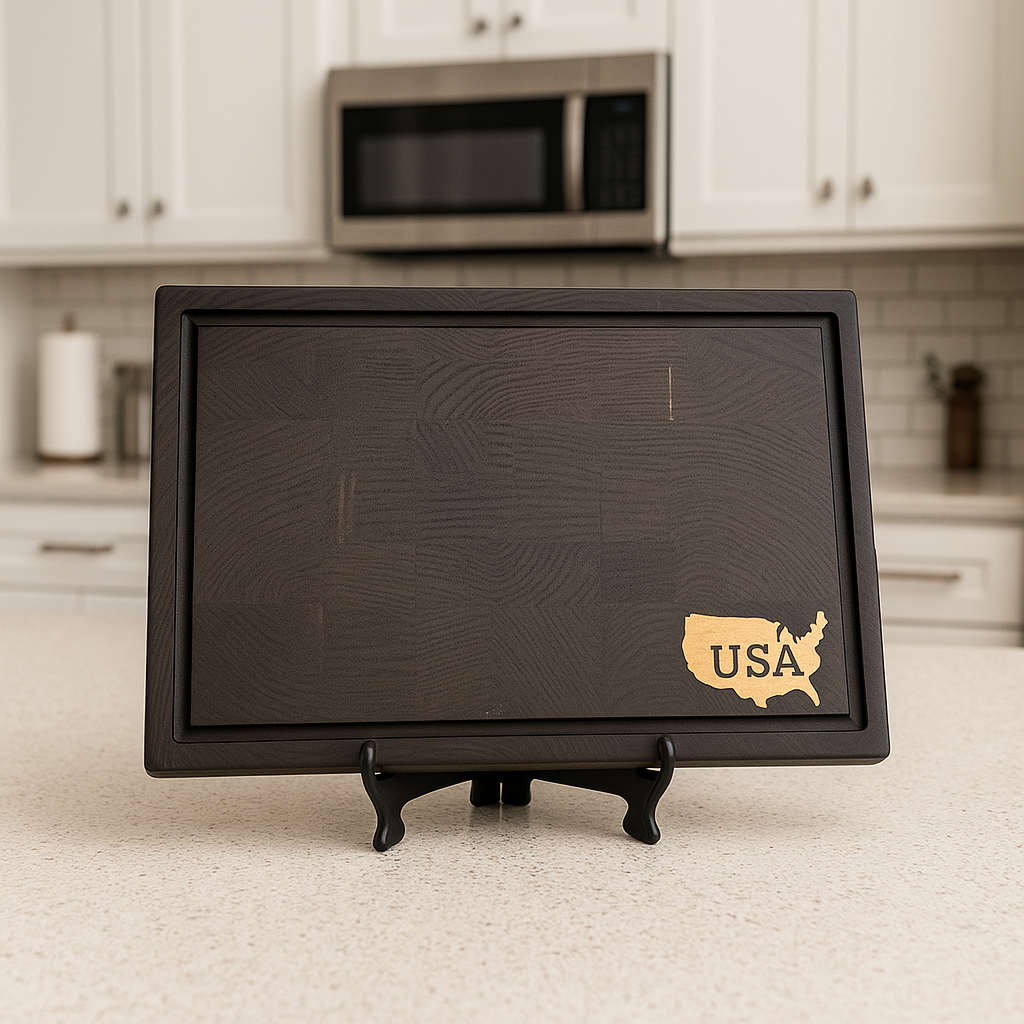 Signature Walnut End Grain Cutting Board with USA Maple Inlay