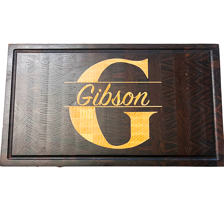 Signature Series Walnut Cutting Board with Custom Maple Monogram Inlay