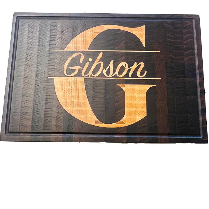 Signature Series Walnut Cutting Board with Custom Maple Monogram Inlay