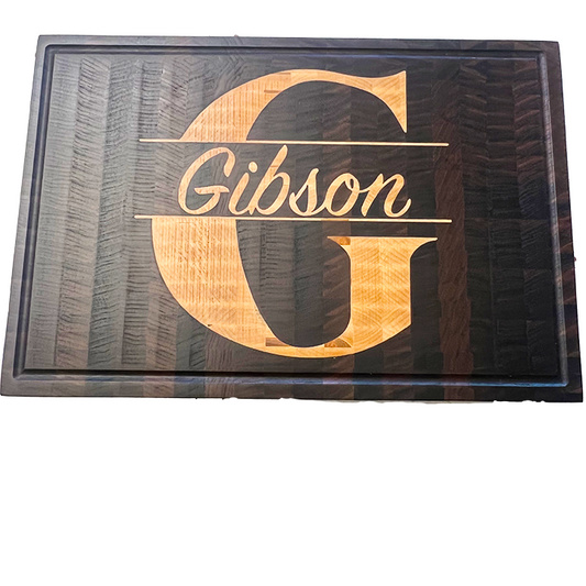 Signature Series Walnut Cutting Board with Custom Maple Monogram Inlay