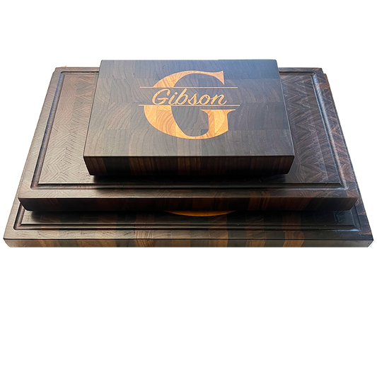 Signature Series Walnut Cutting Board Set – 3-Piece with Custom Maple Monogram Inlay