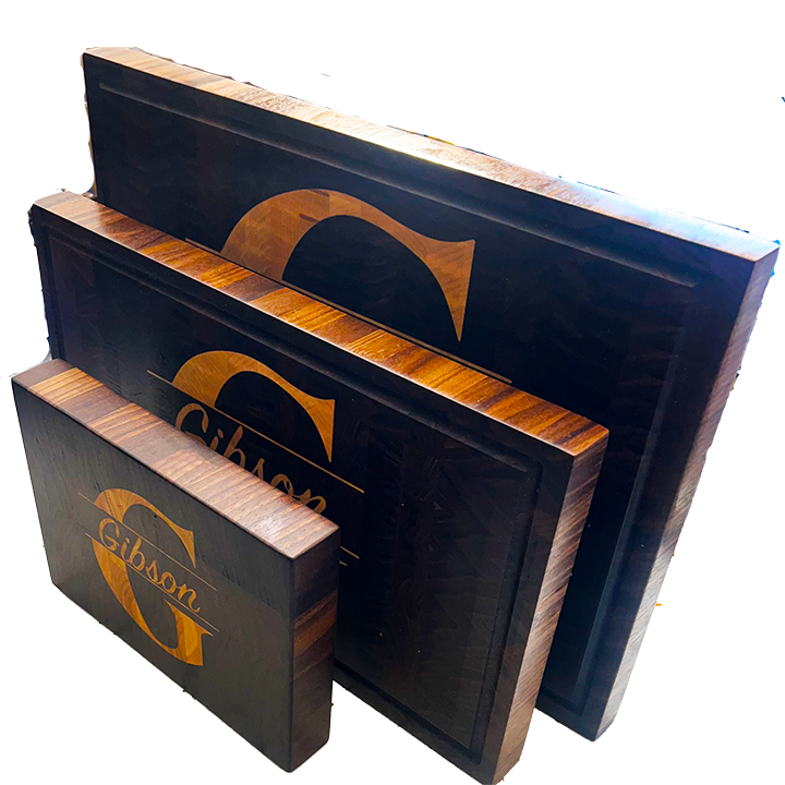 Signature Series Walnut Cutting Board Set – 3-Piece with Custom Maple Monogram Inlay