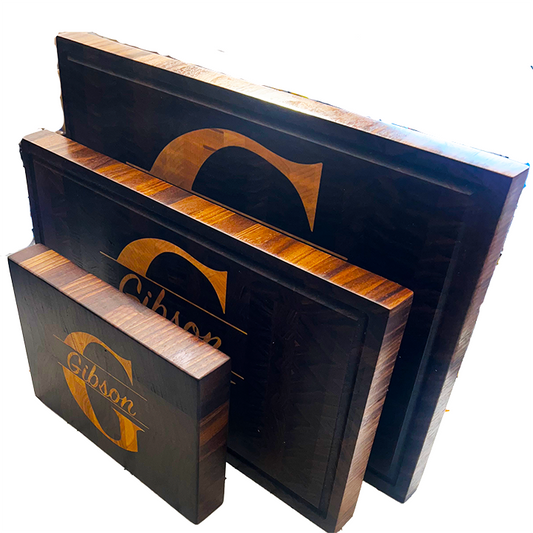 Signature Series Walnut Cutting Board Set – 3-Piece with Custom Maple Monogram Inlay
