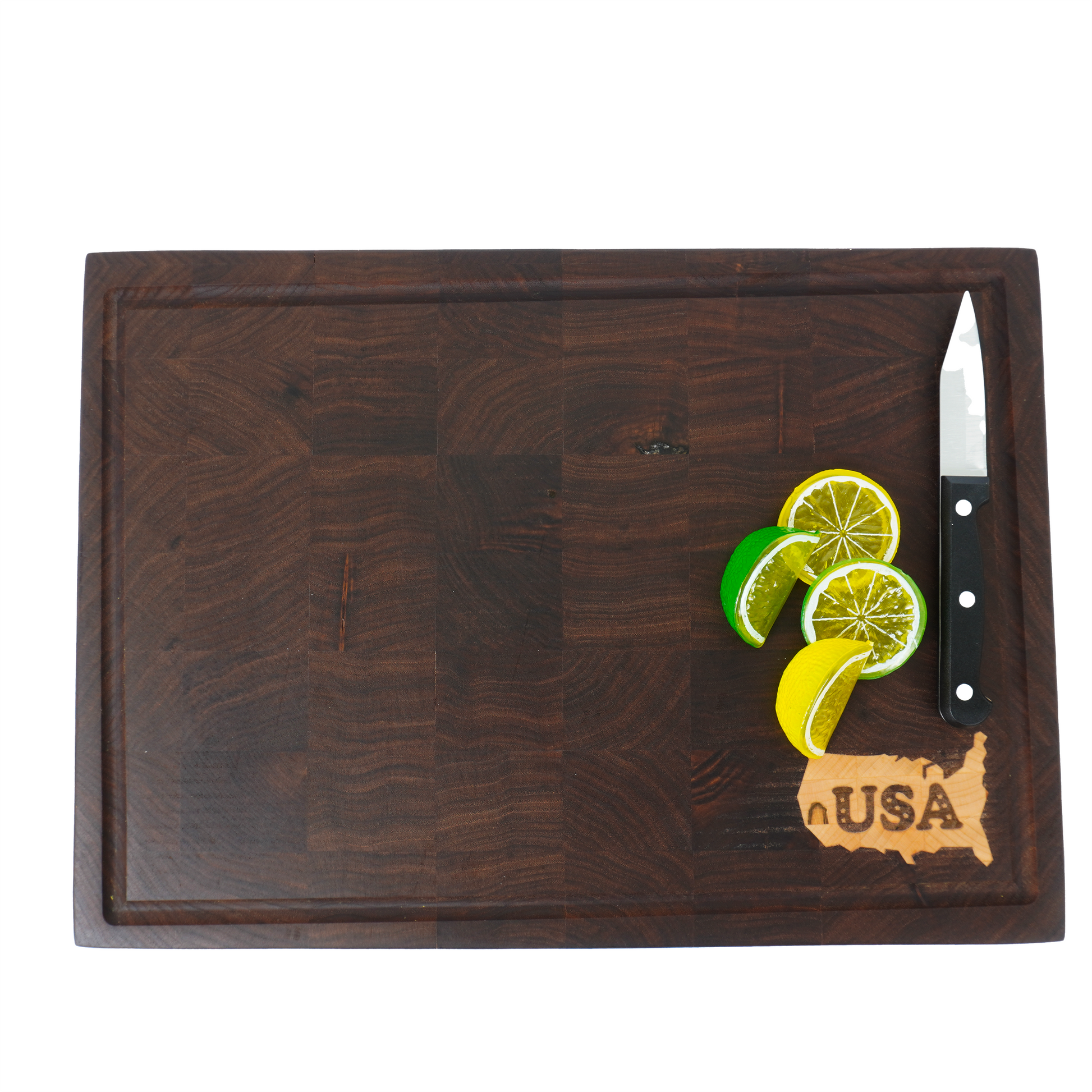 Overhead view of the Patriot Sovereign board staged with sliced citrus for scale and color contrast.