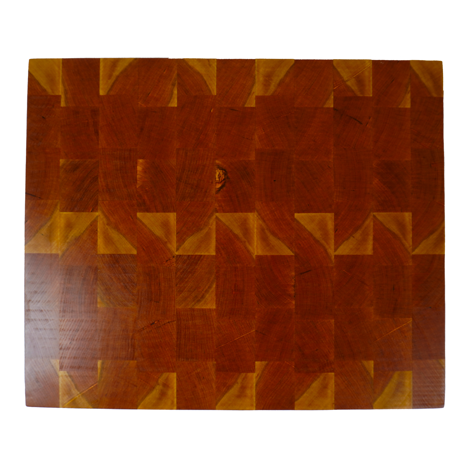 Sovereign cherry end grain cutting board top down view, handmade 22x16x2 inch