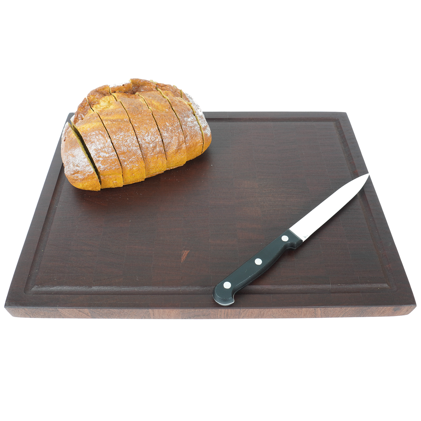 45-degree perspective of the Sapele board used for artisan bread service.