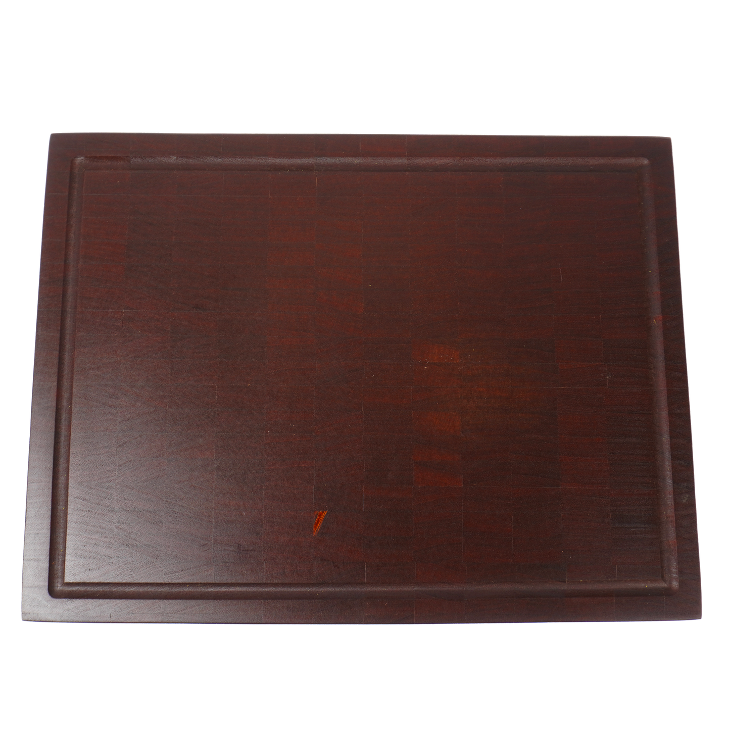 Overhead view of the Sovereign Sapele end grain cutting board.