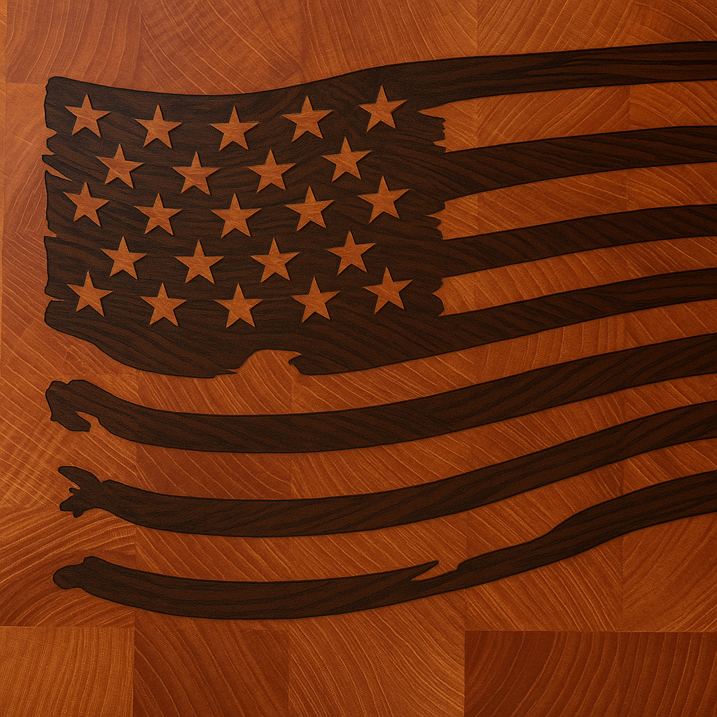 Close up end grain detail of Tattered Glory Sovereign cutting board showing Hard Rock Maple and Black Walnut self-healing vertical fiber construction